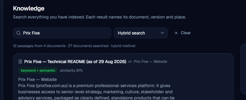 Knowledge ingestion / indexed documents view